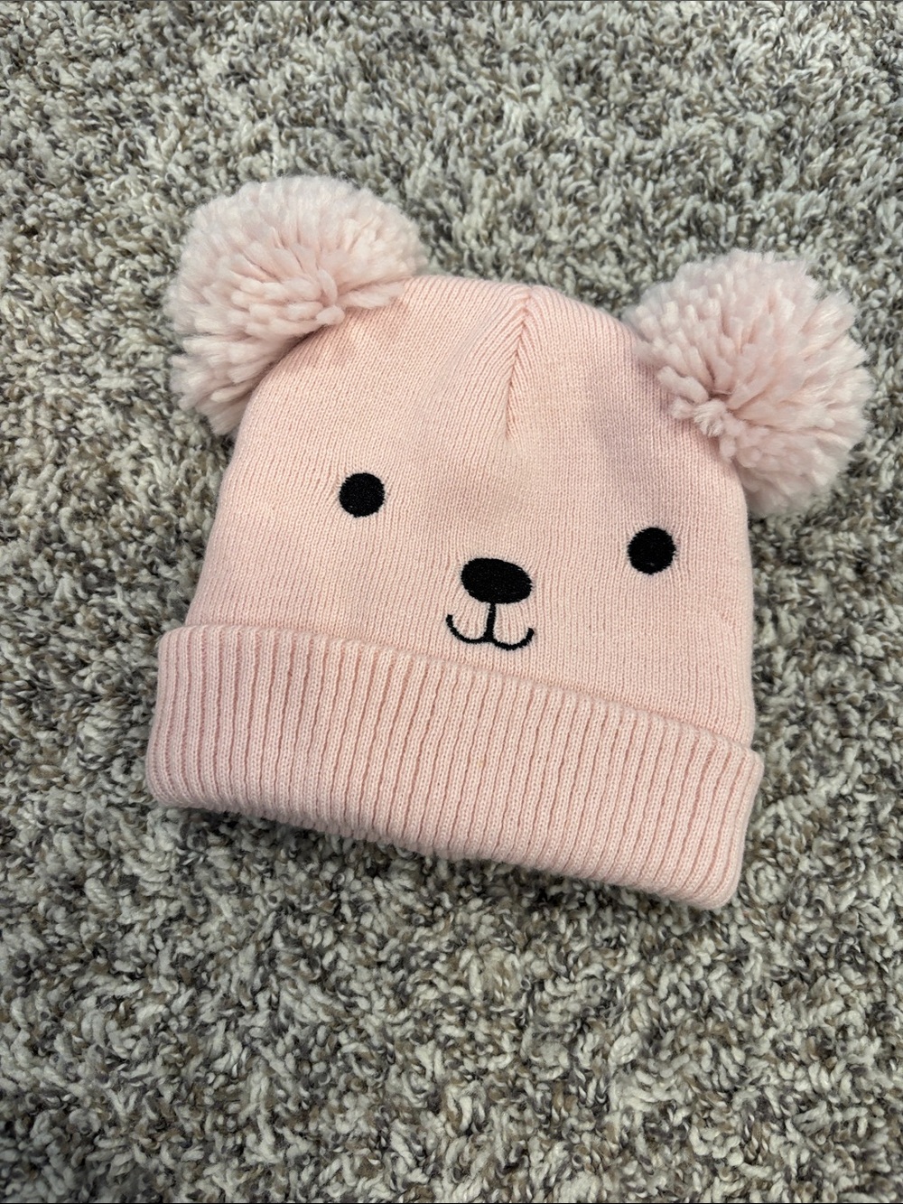 Cute Pink Bear Pom Pom Knit Beanie